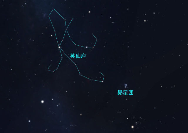 秋季的东方夜空中,昴星团在冉冉升起.