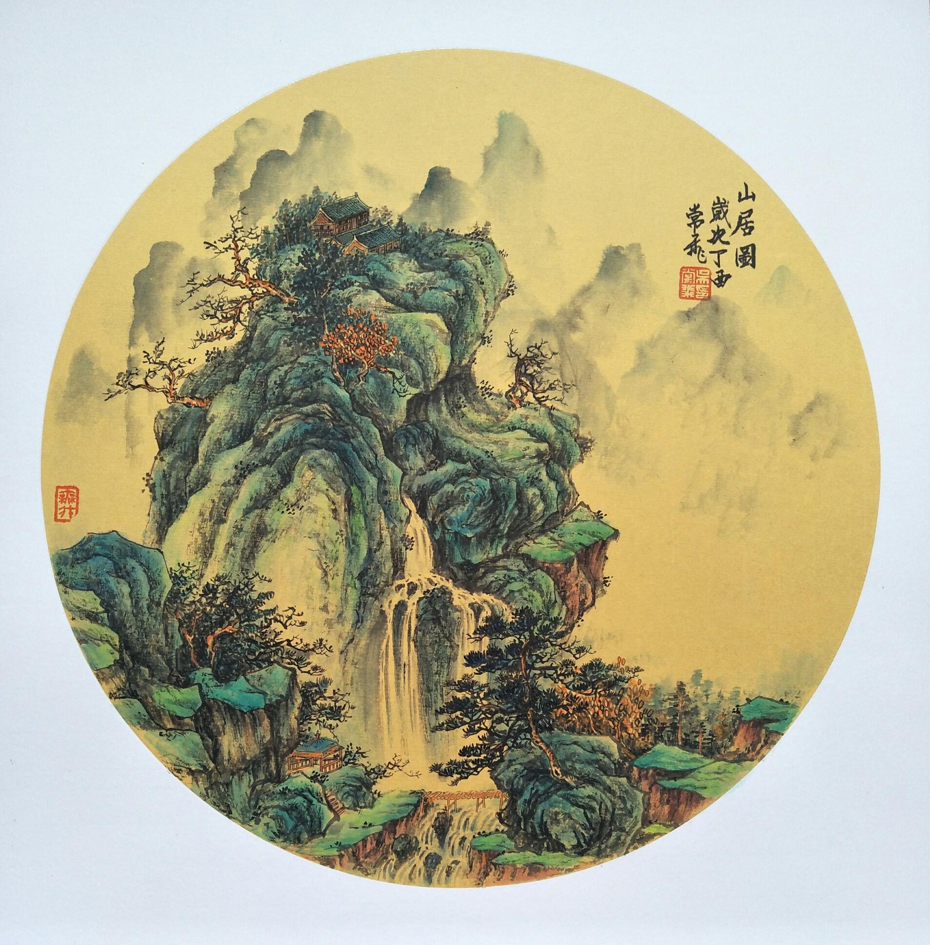 用花鸟的工笔细腻画写意山水,小团扇里做大文章,太精美了