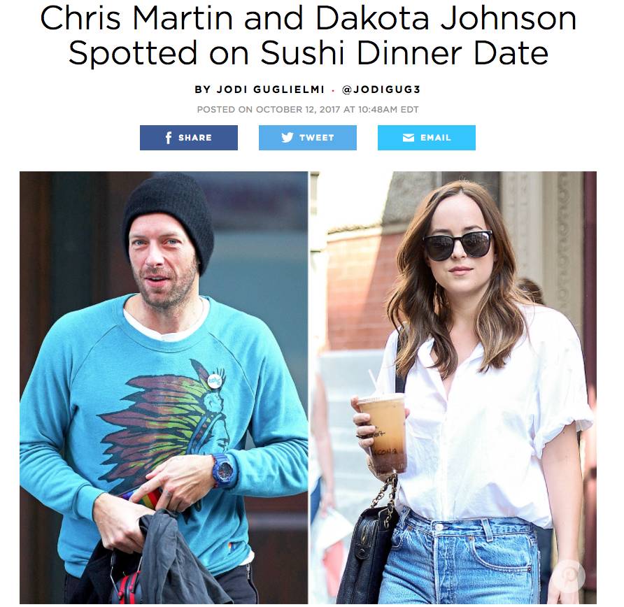 酷玩主唱chris martin竟然和五十度灰女主dakota johnson传上绯闻了?