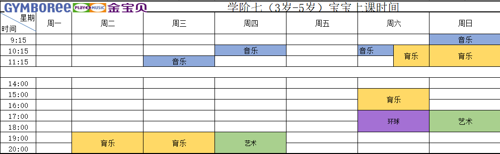 洛阳金宝贝西工校区最新课程表