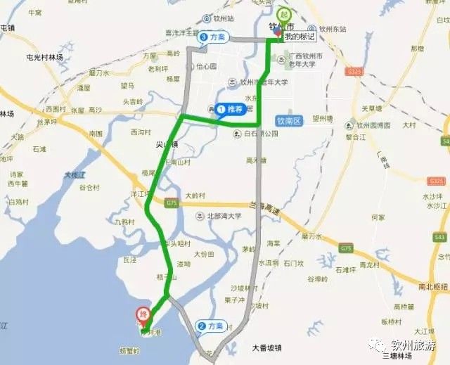 体育 正文  线路图——钦州市自驾:扬帆北大道——扬帆大道——茅尾海