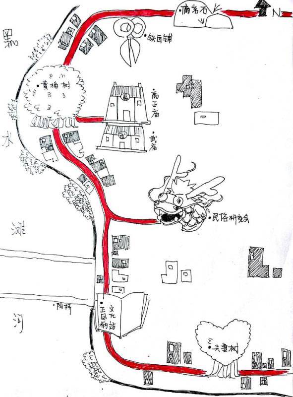 民俗文化小组的同学设计的古镇民俗研学地图"我们知道偏岩的民俗文化