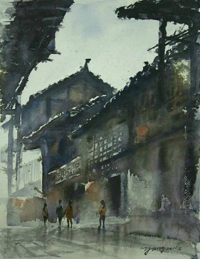 龚滩古镇(水彩)