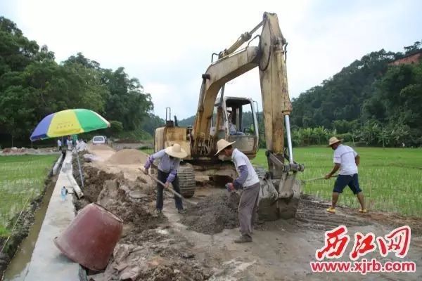 在德庆县武垄镇双象村,村民们主动参与拓宽村道.