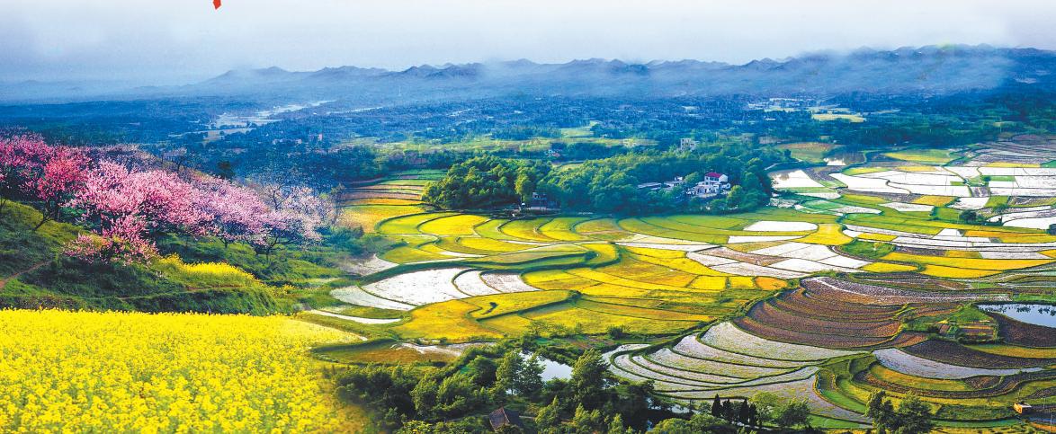 河南信阳大别山下风卷红旗如画图