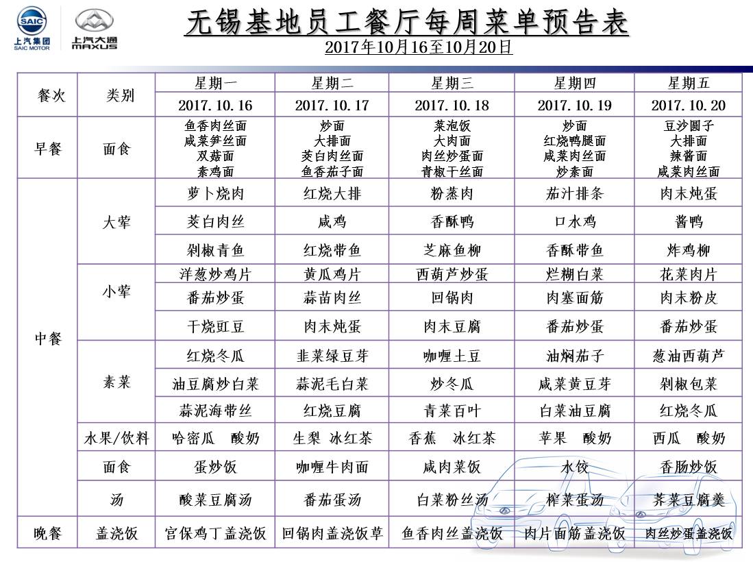 本周食堂菜单