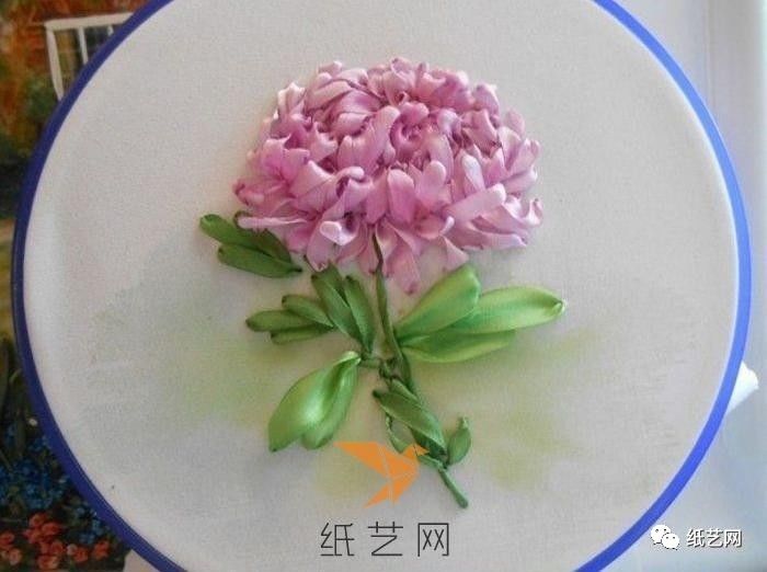 丝带绣案头菊制作教程刺绣布艺教程