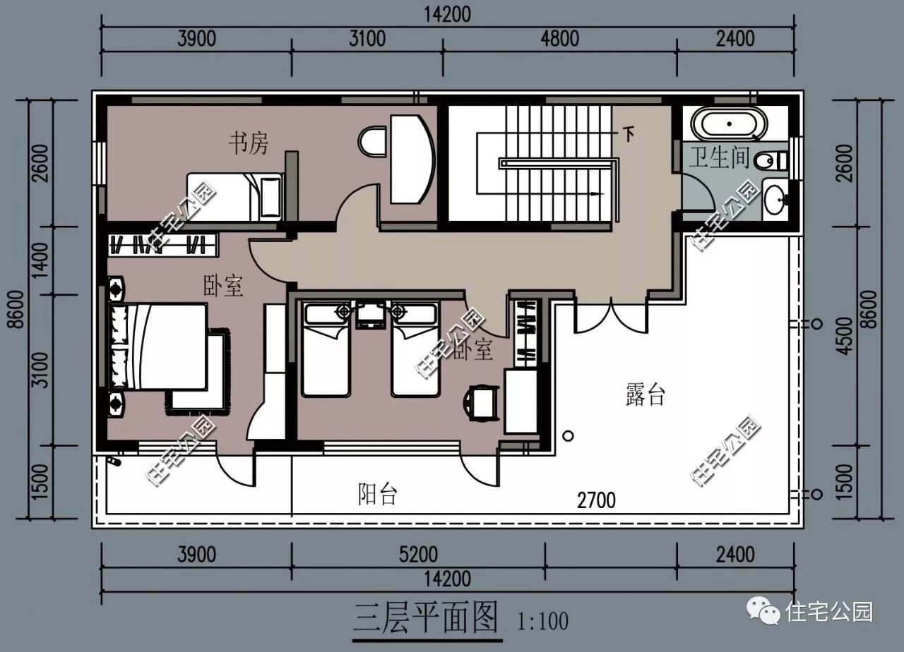 大面宽小进深,9x14米别墅(全图 预算 视频展示)