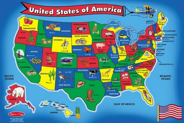 △ 美国各州最具代表性象征的卡通版地图