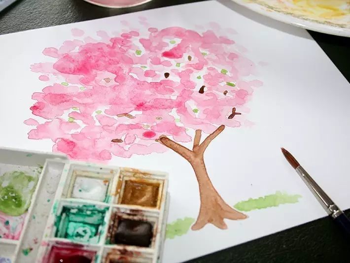 樱花水粉画教程图片