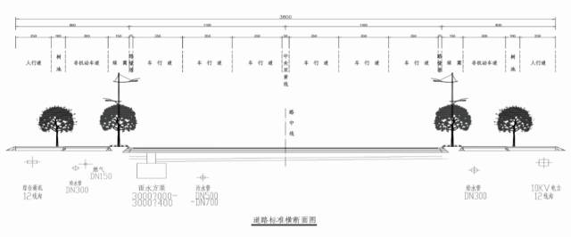 48米,宽38米,双向六车道,路面结构为沥青混凝土路面.