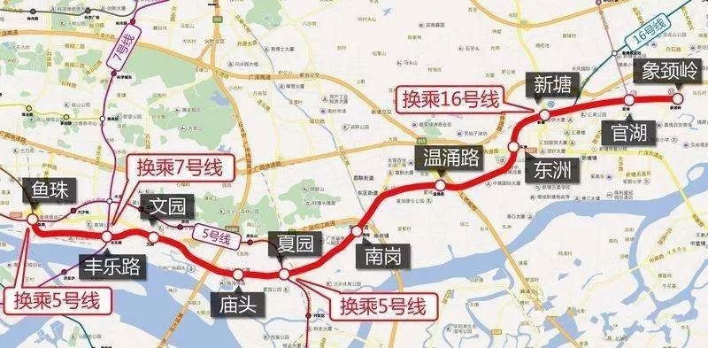 西环路,青年路,开发大道,黄埔东路; 此线路中, 广州地铁线夏园站为