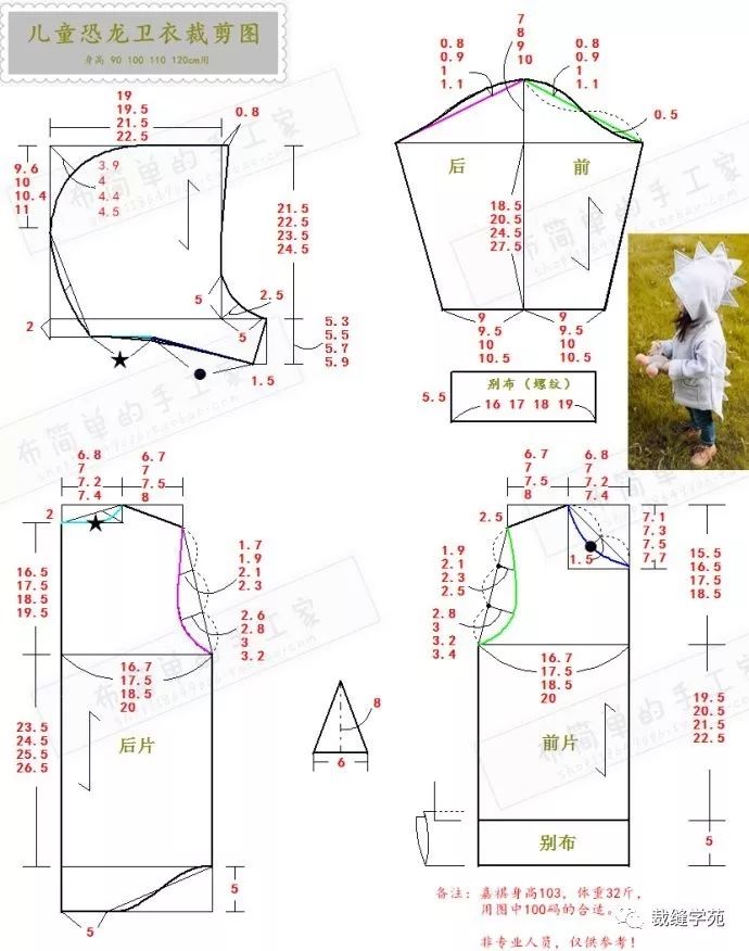 儿童恐龙卫衣裁剪图,造型衣