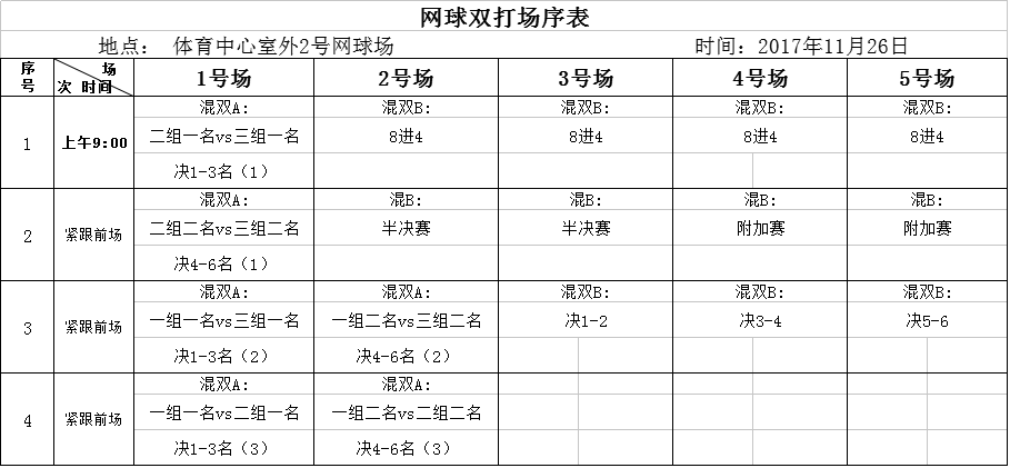 【网球竞赛日程表】2017厦门市全民健身运动会