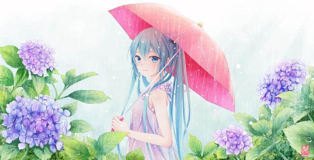 二次元《雨伞》雨中撑伞美眉高清动漫图片