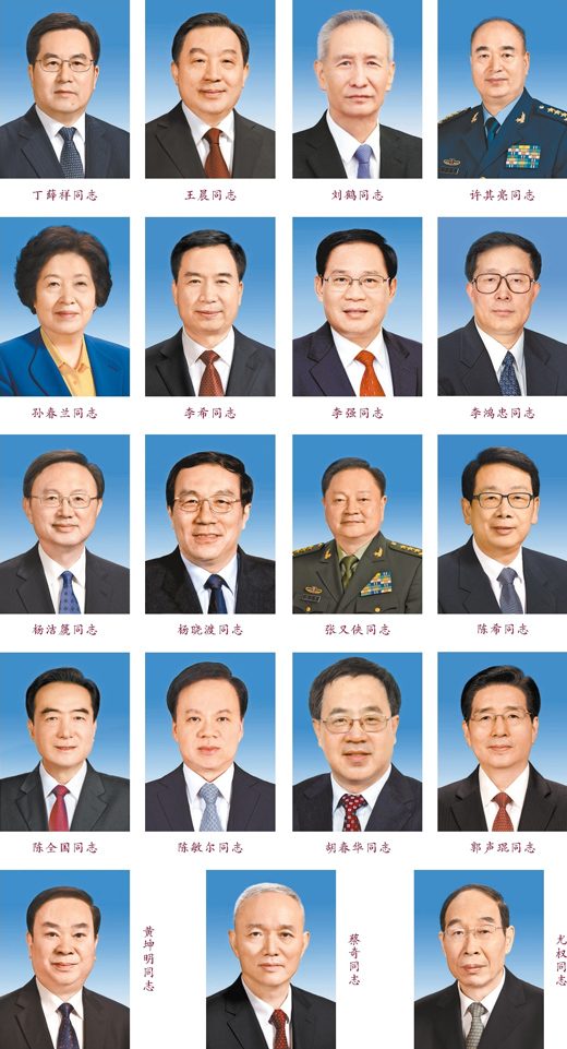 中共十九届中央领导机构成员简历