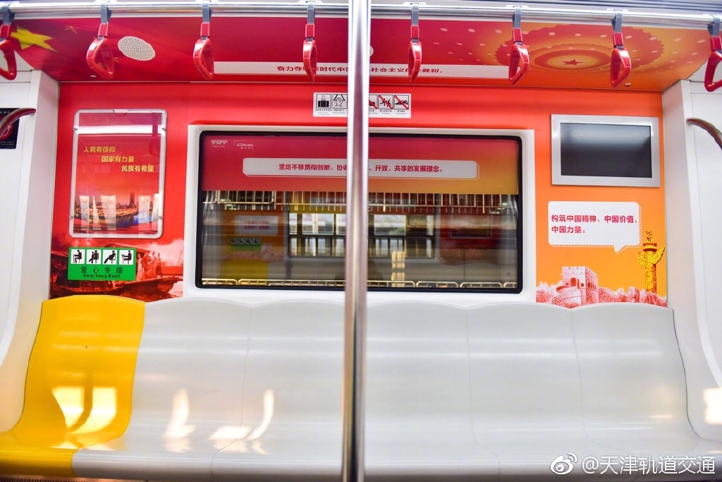 微博·天津轨道交通 列车两端为主标题区, 突出展示"厉害了,我的国!
