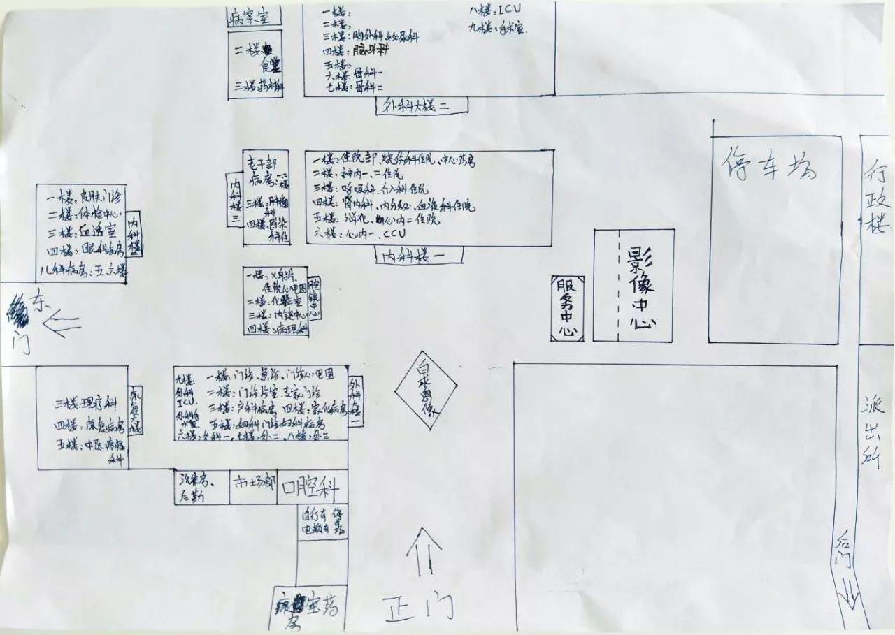 该中心工作人员为患者精心绘制了总院各科室布局图,以便更直观为患者