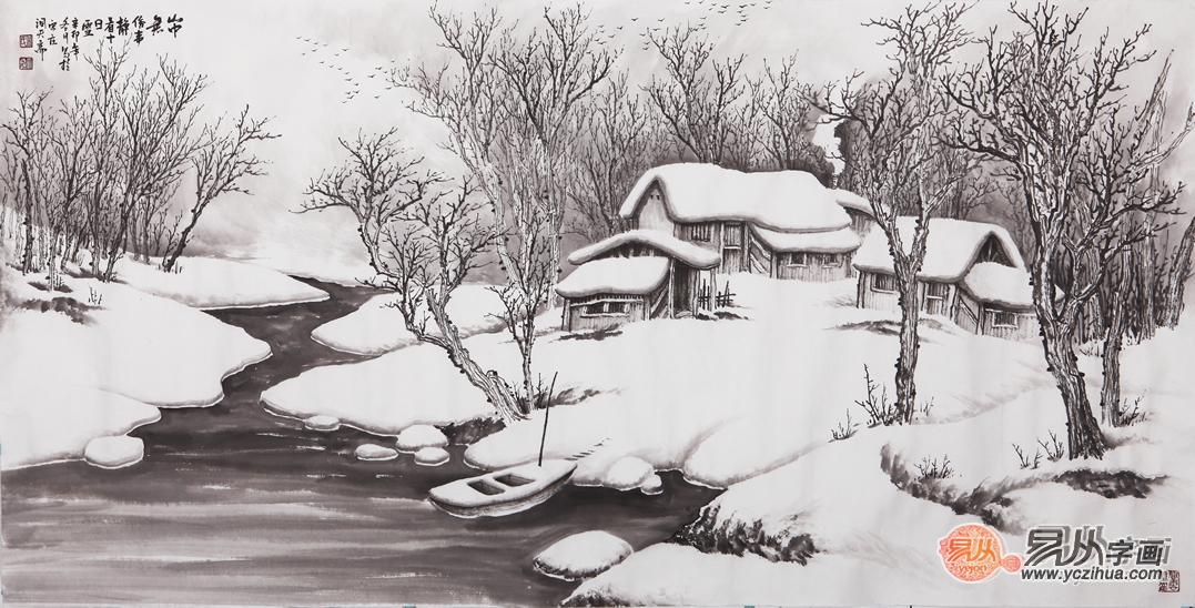 吴大恺雪景山水画作品赏析:笔下墨色山水的雪境禅意