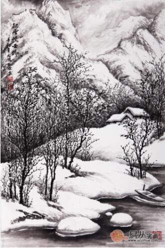 雪景山水画 吴大恺国画作品《积雪浮云端》作品来源:易从网