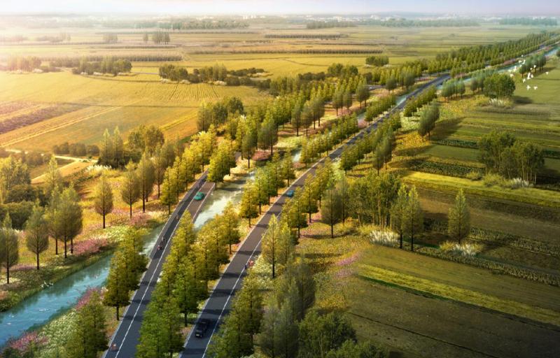 生态大道新建工程全长38公里,是串联崇明区南部城镇带的一条东西向