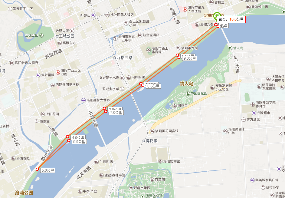 洛浦公园定鼎路广场——七一路口——上阳宫广场——洛浦公园珠江路口