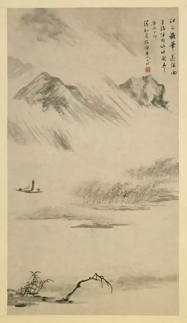 查士标《江上雨峰图 水墨纸本 191.1×74.