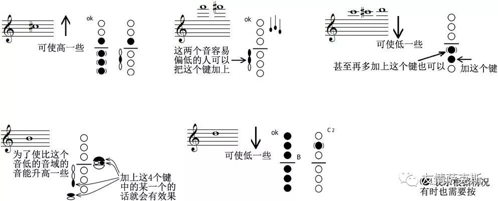 关于音程的修正,谱例1介绍了指法选择的例子,但基本上还是需要充分