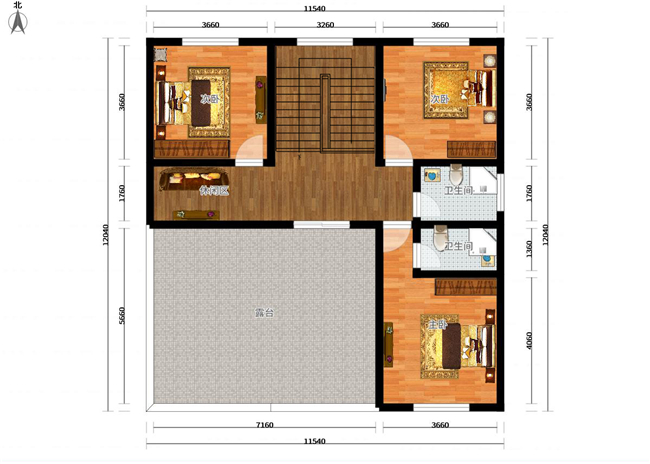 新农村三层房屋设计图(共2套)效果图 彩色平面图!