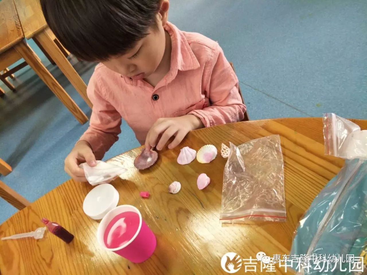 中科幼儿园中班快乐科学小实验——水晶贝壳瓶