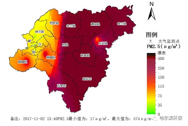 哈尔滨市区pm2.5五分钟分布图