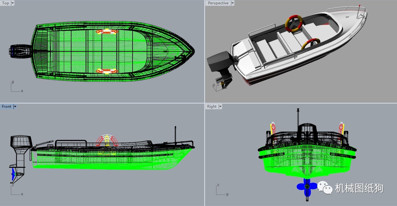 【海洋船舶】小型快艇设计图纸 rhino建模 3dm格式