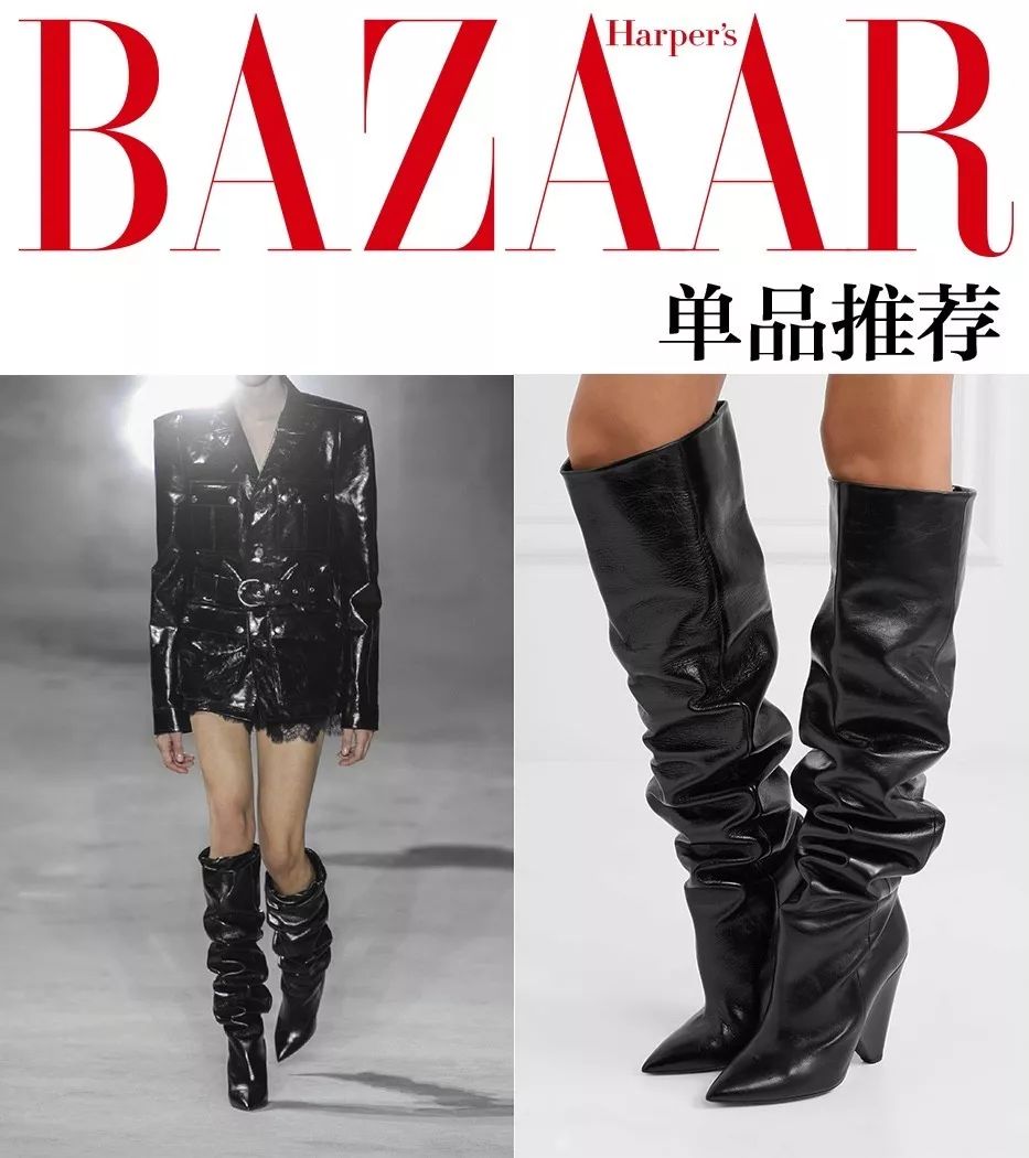 niki亮面皮革及膝长靴 saint laurent