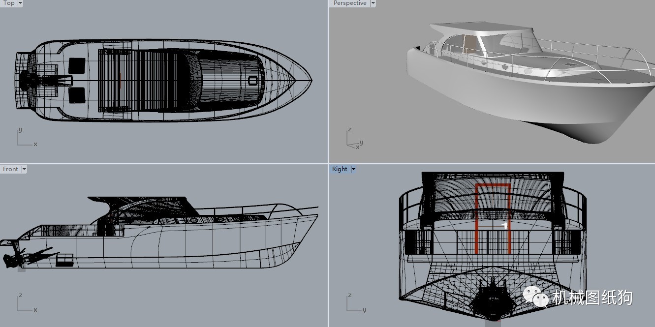 【海洋船舶】17米长机动游艇设计图纸 船舶3d建模 rhinoceros 犀牛