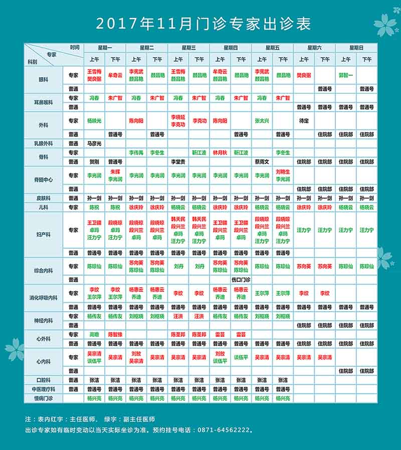 307医院专家出诊表