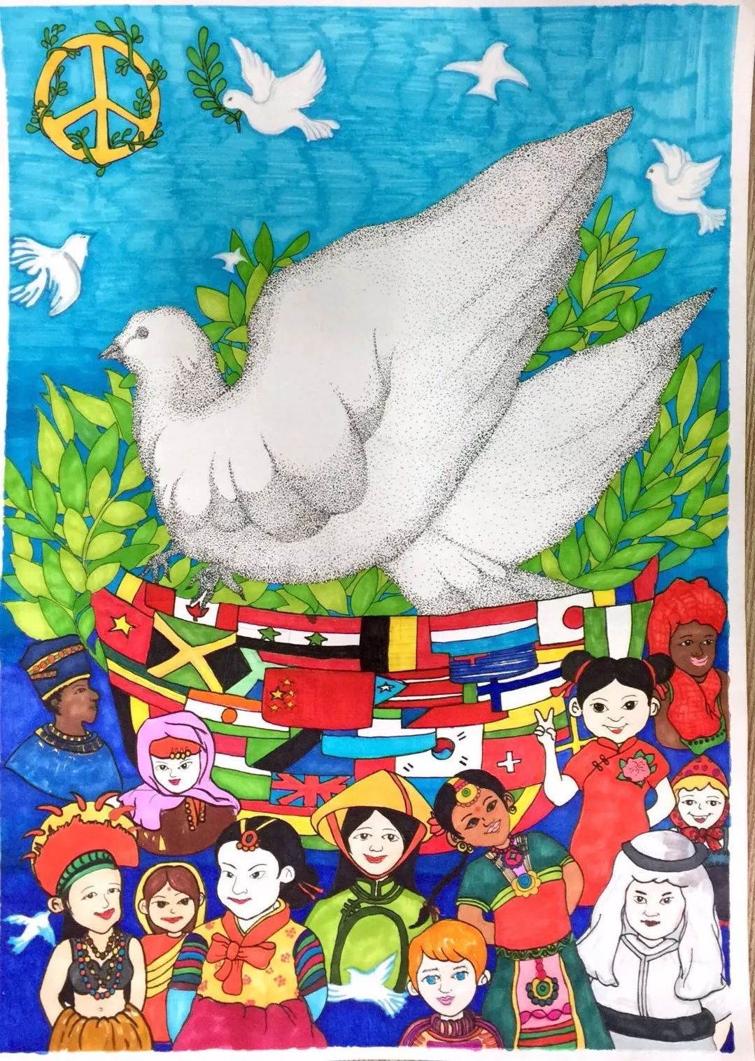 这是我校继2016-2017年度全国少年儿童世界和平海报作品征集活动获奖