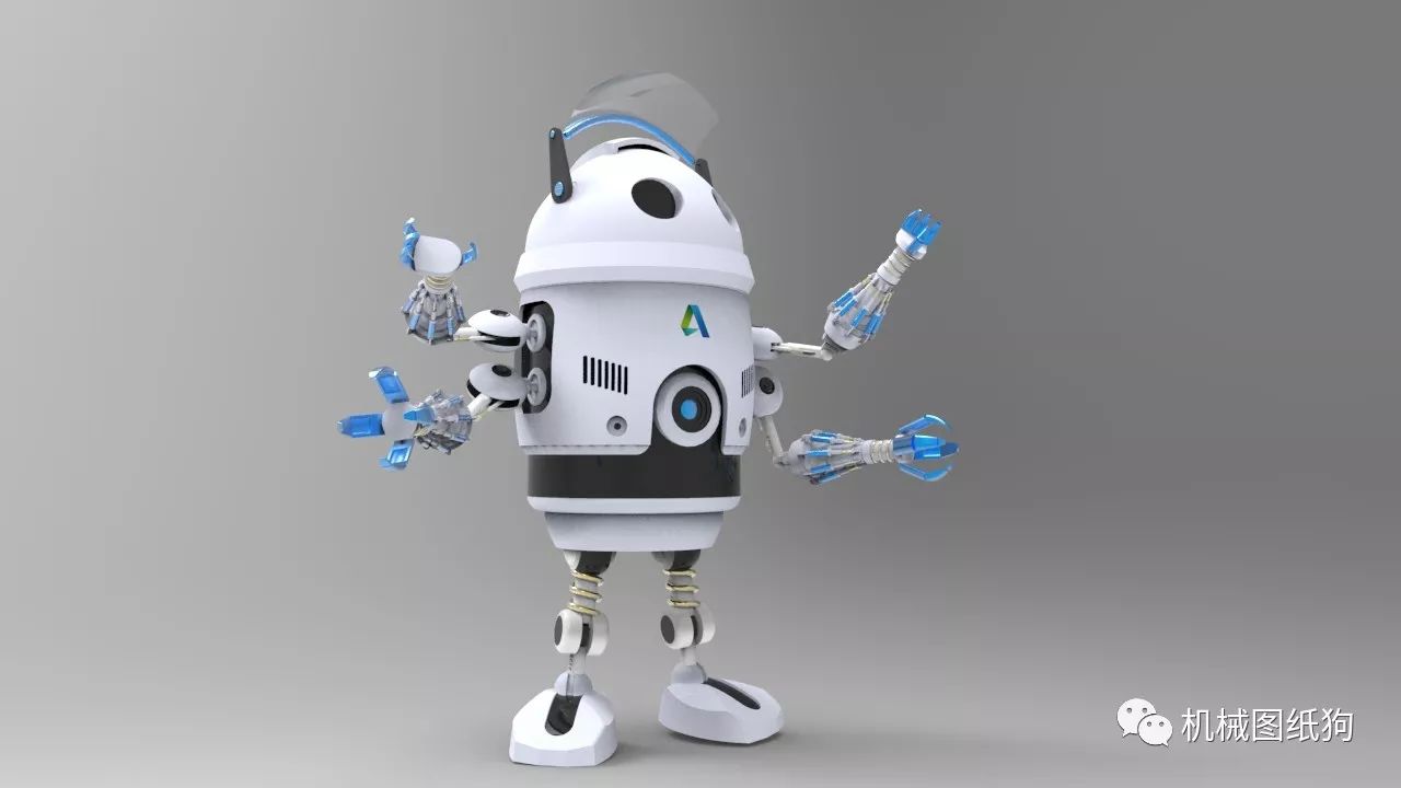 【机器人】桶型智能机器人造型3d模型图纸 solidworks