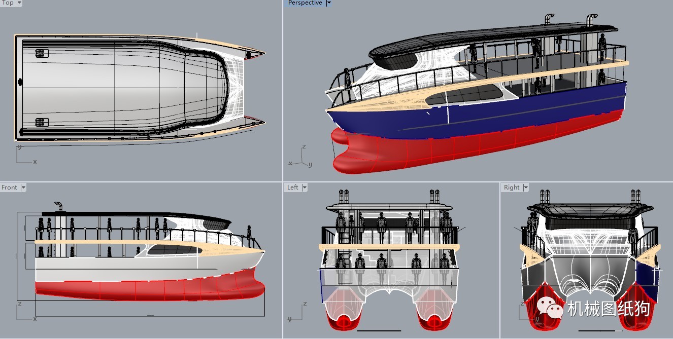 【海洋船舶】19米长双体船图纸 rhinoceros设计 3dm 3ds格式 犀牛建模