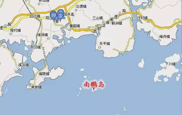 南鹏岛位于广东阳江东平镇,海陵岛的东南方,距大陆约12海里,占地约1.