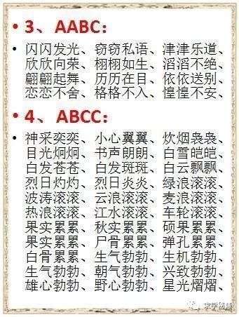 小学语文成语分类:ABB+AABB+ABCC式,