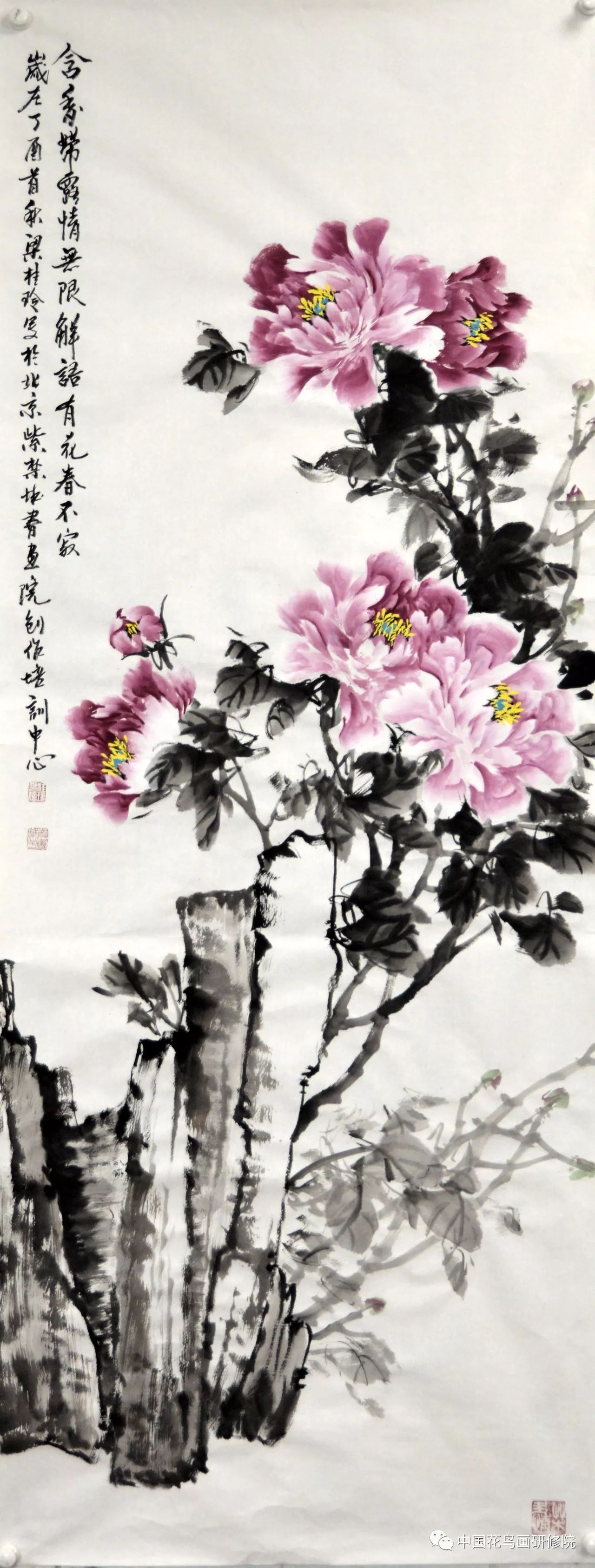 燕鸣春晖中国花鸟画研修院花鸟画专业提高班第四周梁老师画牡丹