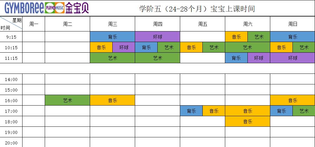 洛阳金宝贝西工校区最新课程表