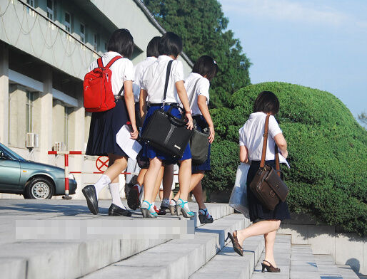 朝鲜女中学生的生活高跟鞋玩手机高级食堂多媒体教室