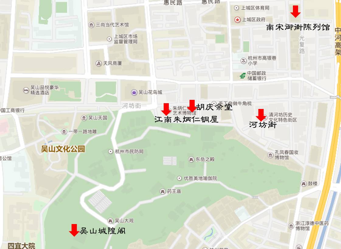 线路推荐:吴山城隍阁——河坊街——江南朱炳仁铜屋——胡庆余堂