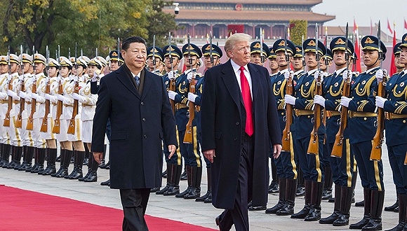 习近平举行仪式欢迎美国总统特朗普访华