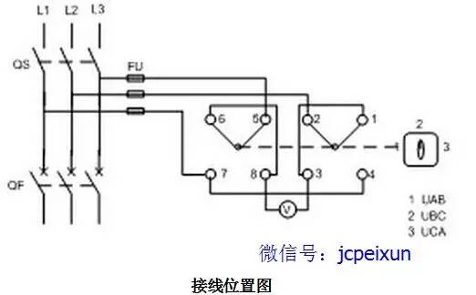 讲解开关测量三相线电压的接线示意图