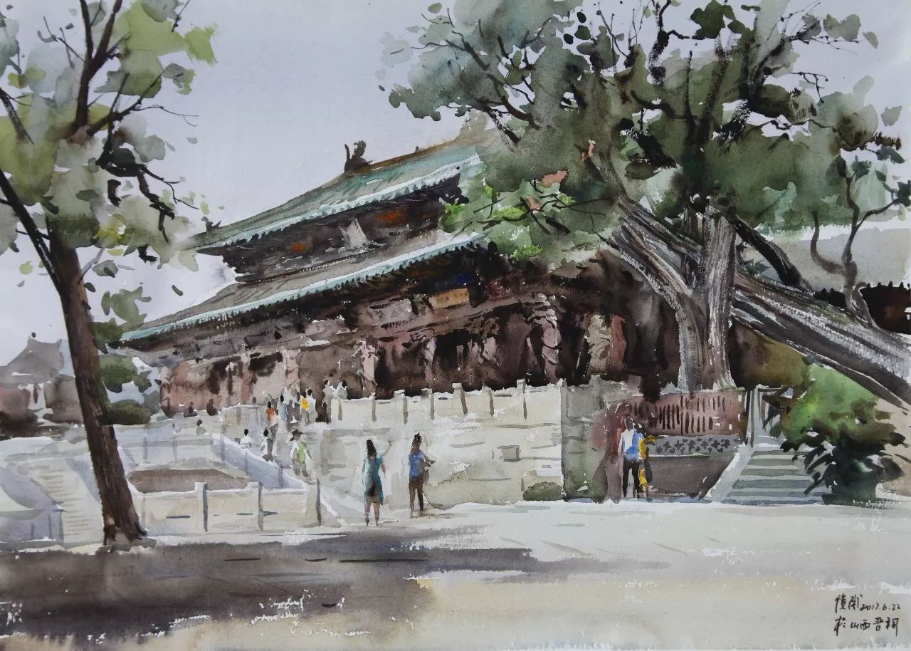 杨俊甫《晋祠圣母殿》53x38cm