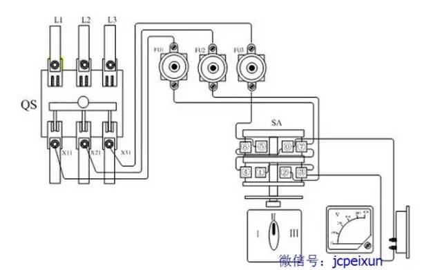 讲解开关测量三相线电压的接线示意图