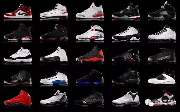 air jordan正代系列,图中从第1代到第25代