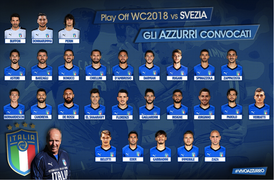 世界杯附加赛意大利队名单:扎扎重返国家队